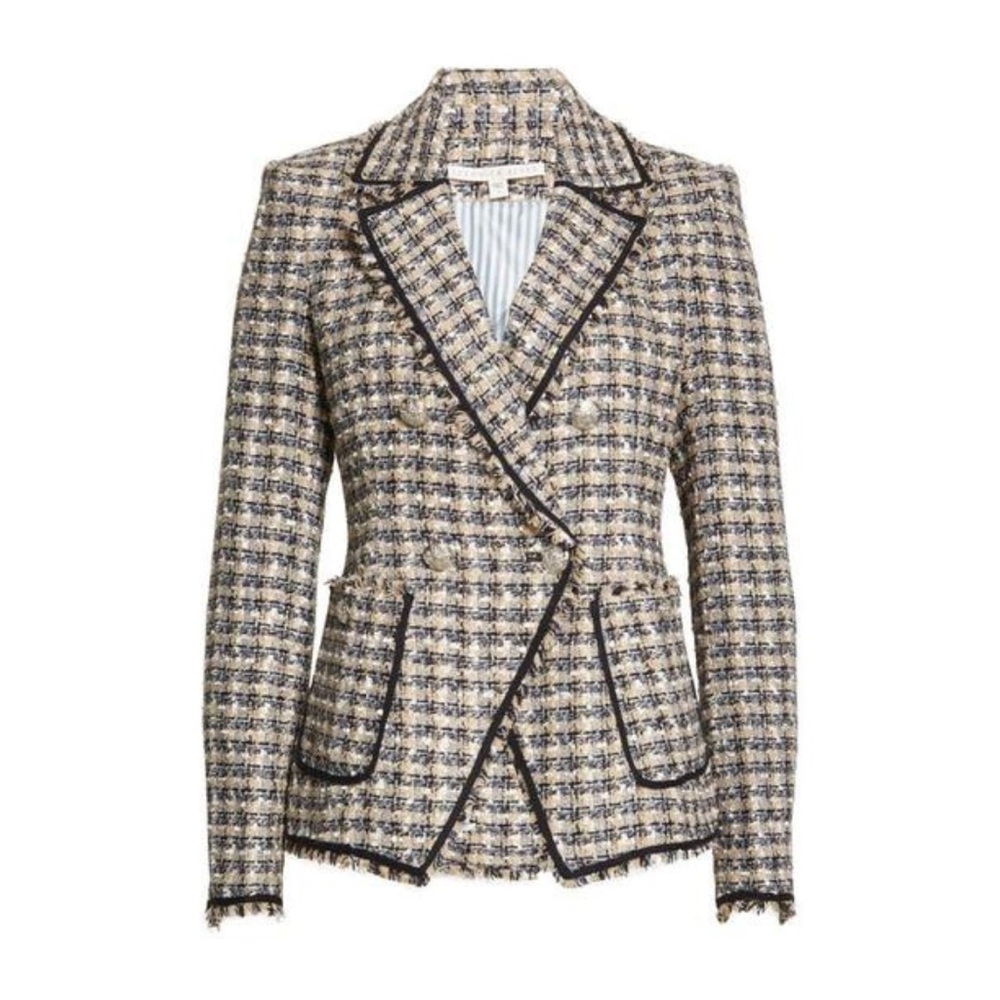 Veronica Beard Theron Houndstooth Jacket NWT Size 8 Tweed Blazer Blue Camel